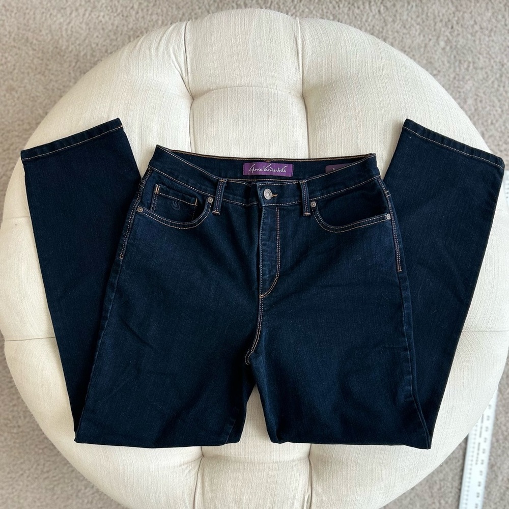 Gloria Vanderbilt Amanda Dark Blue Indigo Denim Button Zip Womens Jeans 10 Short